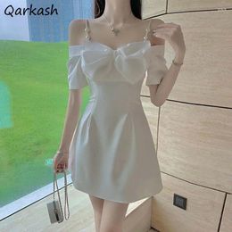 Casual Dresses Mini Sexy Dress Women Big-bow Slash Neck Elegant Summer Vestidos Lady Temper Sweet High Waist Clothes Aesthetics Kpop Trendy