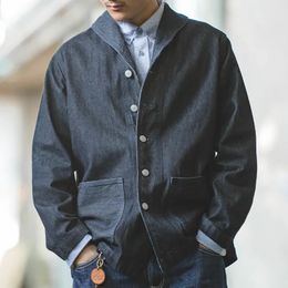 Maden Lapel Jeans Jacket 13.5 Oz Multi Pockets Coat Men's Vintage Deck Workwear Denim Shirts Quality Fashion Clothes For Male 240228