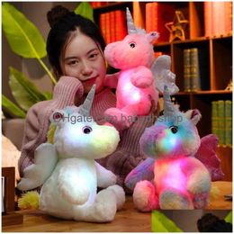 Plush Dolls 30Cm P Cute Glowing Small Elephant Children Accompany Doll Colour Lamps Cloth Birthday Gift Drop Delivery Toys Gifts Stuf Dhh3G