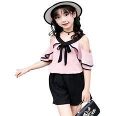 Clothes For Girls Solid Off Shoulder Shirt Shorts Suit Summer Teenage Clothing Set 6 10 12 13 14 Year 2108044850786