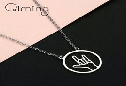 Round Sign Language Gesture Men Hip Hop Rock Band Vintage Necklace For Women Pendant Necklaces Gift7637019