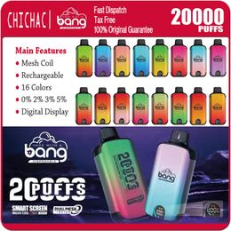 Original Bang Smart Screen 20000 Puffs Puff 12K Disposable Vape Box Bangvapes Mesh Coil E Cigarettes Oil & Power Indicator 0% 2% 3% 5% 16 Flavors