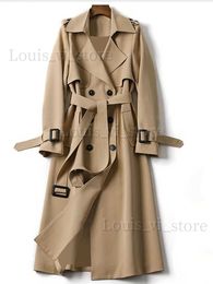 여자 트렌치 코트 2023 가을과 겨울 새로운 플러스 사이즈 여성 더블 가슴 트렌치 코트 패션 캐주얼 따뜻한 옷깃 재킷 오버 사이즈 느슨한 T240228