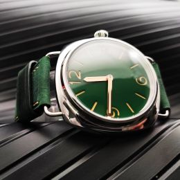 Watches Manual Mechanical 45mm Green No Dial 17jewels 6497 Manual Winding Mechanical Leather Men's Watch