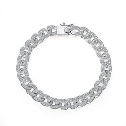 Hip Hop Vintage Fashion Jewelry 18K Real White Gold Fill White Clear 5A Cubic Zirconia Party Popular Women Bracelet For Men Gift292e