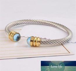 Bangle Whole Stainless Steel Cable Bracelet Cuff Blue Bead Fashion Jewellery Fine Wrist Accessories Hand Ornament Realisable Fac22207316653