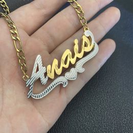 Custom Two Tone Name Necklace Double Plate Diamond Cut 3D Nameplate Pendant Personalised Stainless Steel Jewellery For Women Gift 240226