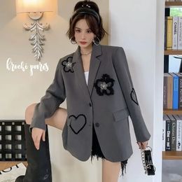 Vintage Oversized Women Blazers Long Sleeves Suit Jacket Flowers Embroidery Luxury Designer Clothing Coats Y2k Harajuku240228