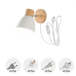 Wall Lamp NUNU 5.9 Ft Plug In Button Cord Or Hardwired Mini Light Wood With Metal Shade 6 Macaroon Color Options For Bedroom Bar Loft