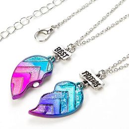 Unisex 2 Pcs BFF Necklace Womens Heart Pendant Friend Letter Fashion Couple Chain Men Friendship Jewellery Necklaces246N