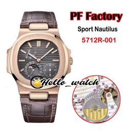 New PFF 40mm Sport 5712R-001 5712 Mechanical Hand Winding Mens Watch Moon Phase Power Reserve Gray Dial Rose Gold Brown Leather he2742