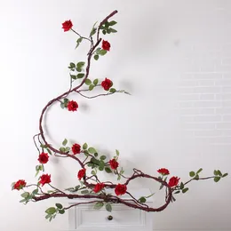 Decorative Flowers 3m Rose Vine Artificial Silk String Rattan DIY Wall Hanging Garland Decor Home Garden Wedding Party Room Decoration