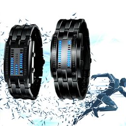 Watches Sport Waterproof Smart Watches Men Women Technology Binary Luminous Watch Stainless Steel Couple Watch Date Digital LED Bracelet