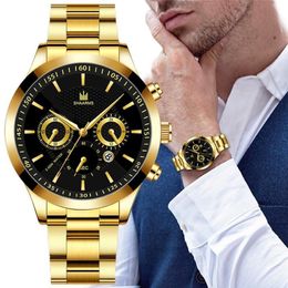 Wristwatches Luxury SHAARMS Men Quartz Watch Gold Stainless Steel Waterproof Clock Male Calendar Fashion Sport Business Watches288i