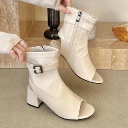 Boots Summer Sexy High Heel Cool Fashion White PU Fish Mouth Stiletto Roman Shoes Ballroom Salsa Dance Zapatilla Mujer