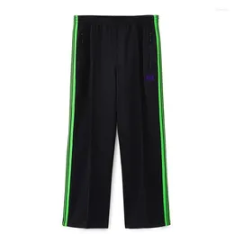 Men's Pants Good Quality Black Casual Needles Simple Trousers Green Stripe Men Woman Oversized Fashion All-match Sweatpants