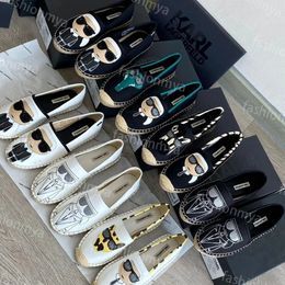 Karl Lagerfield Shoe Woman Designer Shoe Fisherman Espadrilles Dress Shoes Luxury Women Embroider Slippers Fabric Slide Black White Canvas Shoes