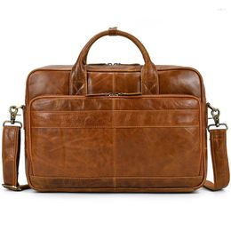 Briefcases Vintage Black Brown Coffee A4 Genuine Leather 14'' Laptop Executive Women Men Briefcase Handbag Portfolio Messenger Bag M3319