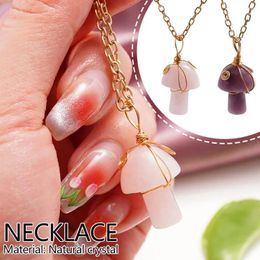 Pendant Necklaces Natural Crystal Mushroom Necklace For Women DIY Jewellery Making Decoration Wire Wrapped Healing Chains Neck O2U0