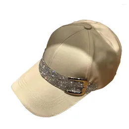 Ball Caps Stylish Rhinestone Baseball Hat For Women - Long Brim Round Top And Breathable Design Ideal Hip Hop Fashion