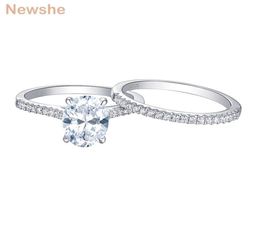 she 2 Pieces 925 Sterling Silver Wedding Rings Set 19Ct Oval Shape AAAAA Zircon Jewellery Engagement Ring Straight Band BR09435090894