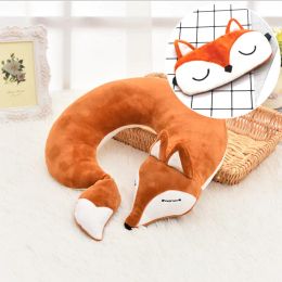 Pillow Household Cute Fox Ushaped Neck Pillow Animal Cotton Plush Station Waggon Pillow Comfortable Pillow with Eye Mask Animal Pillow