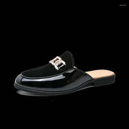 Slippers High Quality Mens Casual Rael Leather Classic Boat Shoes Loafers Handmade Half Slipper Flats Lazy Muller