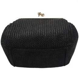 Evening Bags Small Crossbody Boho For Women Clutch Hasp Ladies Handbag Female Straw Beach Rattan Messenger Bag(Black)