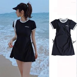 Women's Swimwear Professional Swimsuit One-Piece Skirt With Leggings Waist Side Drawstring Sports Spring Pool Conservative Bikini