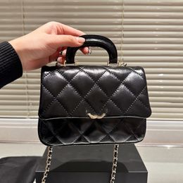 Womens Designer Vintage Black Briefcase Handle Tote Bags Classic Flap Calfskin Real Leather Mini Square Handbags Metal Hardware Matelasse Crossbody Pocket 20CM