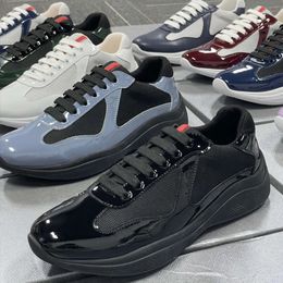 America Cup Sneakers Designer Running Shoe Mens Sapatos Casuais Couro Patente Plana Treinadores Preto Malha Lace-up Trainer Com Caixa