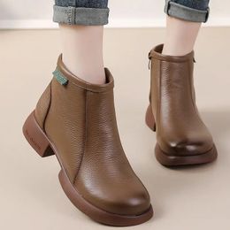 Autumn GKTINOO Boots 2024 Shoes Genuine Women's 877 Leather Ankle Women Fashion Winter Non-slip Warm Low Heel Woman 634