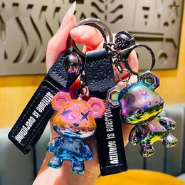 Keychains Cute Acrylic Cartoon Electroplate Graffiti Bear Key Chain Creative Doll Women Bag Pendant Jewelry Mobile Phone Car Keychain