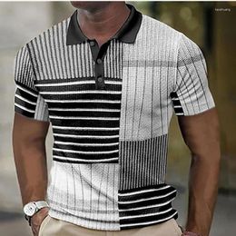 Men's Polos 2024 Polo Shirts Chequered Stripes Printing Daily Casual Short Sleeves Street Tops Tees Men Clothing Oversized Sweatshirts