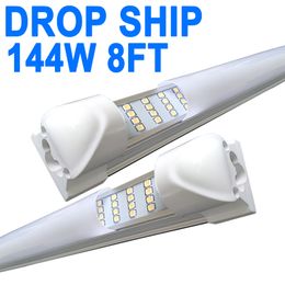 LED Shop Light Fixture, 8FT 144W 6500K Cold White, 8 Foot T8 Integrated LED Tube Lights, Plug in Warehouse Garage Lighting, 4 Rows, High Output, Barn crestech