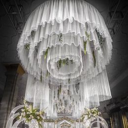 White Tutu Ceiling Drapery Panels Wedding Canopy Decoration Mariage Long Sheer Gauze Ceiling Draping Ceremony Hall Decor