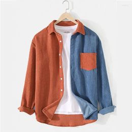 Men's Jackets Corduroy Men Shirt Casual Patchwork Lapel Turn Down Button Long Sleeve Streetwear Leisure Luxury Clothing 2024