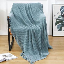 Blankets 2024 City Chenille Knitted Blanket Solid Tassel Home Decorate Sofa Throw Cover Beige Soft Living Room Bedspread For Autumn