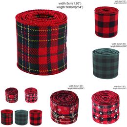 New 5X600cm/Roll Plaid Imitation Hemp Snowflake Burlap Ribbon For Christmas Wrapping Xmas Tree Wreath Ribbons Decor