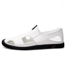 Sandals Genuine Leather Men Casual Shoes Luxury 2024 Mens Loafers Moccasins Breathable Slip On Driving White Shoe Man