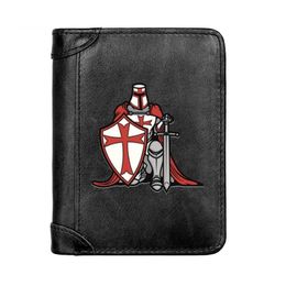 Wallets Knights Templar Genuine Leather Wallet Classic Men Business Pocket Slim Card Holder Male Short Purses Gifts3254