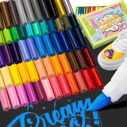 Markers Soft Brush Tip Acrylic Marker Pen Diy Hand Account Graffiti Pen Acrylic Paint Marking Pen 18/24/36/48/60 Colors for Cardboard