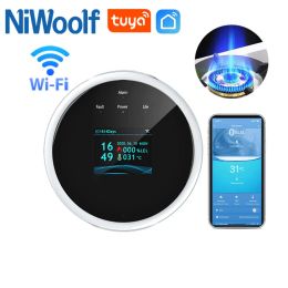 Detector Tuya Wifi Gas Leak Sensor Led Display Screen Combustible Smart Home Security Natural LPG Gas Leakage Alarm Temperature Detector