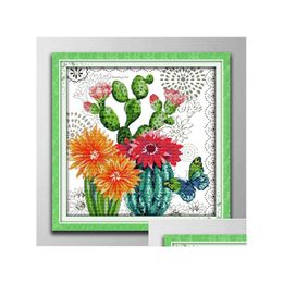 Craft Tools Prickly Pear Flower Home Decor Paintings Handmade Cross Stitch Embroidery Needlework Sets Counted Print On Canvas Dmc 14 Dhjhg