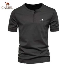 Men's T-Shirts Embroidered cam 100% pure cotton Henry neckline mens summer fashion casual high-quality short sleeved polo shirt J240228
