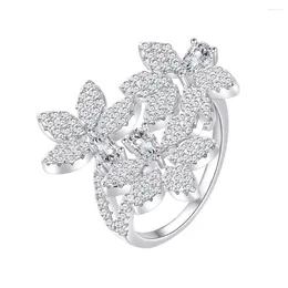 Cluster Rings Petals And Leaves Slightly Inlaid With Diamonds S925 Silver Ring Personalised Creative Women's Niche Jewellery