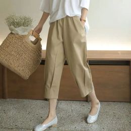 Pants Cotton Linen Pants Women's Summer Loose Solid Harem Pants Female High Waist Large Size Casual Khaki CalfLength Pants Women