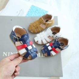 Outdoor Toddler Sandals for Boys Cut outs Leather Shoes 2022 Summer Brand New Gladiator Sandals Weave Baby Boy Beach Shoes Flats F01202