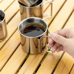 Mugs 250/350/500ML Camping Cup Portable Carabiner Cups Outdoor Water Cup Mug with Foldable Handle Kitchen DrinkwareStainless SteelL2402