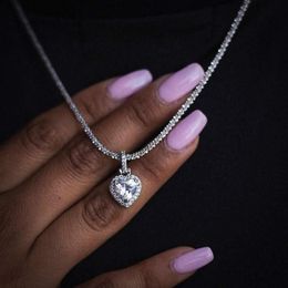2021 valentines day gift Jewellery 5a cubic zirconia 3mm cz tennis chain halo heart pendant ice necklace for girlfriend317U